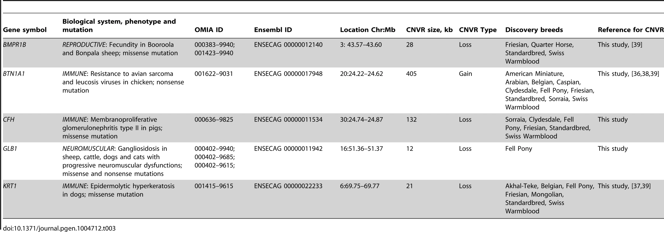 Equine copy number variable genes with known mammalian phenotypes (OMIA; <a href="http://omia.angis.org.au/home/">http://omia.angis.org.au/home/</a>).