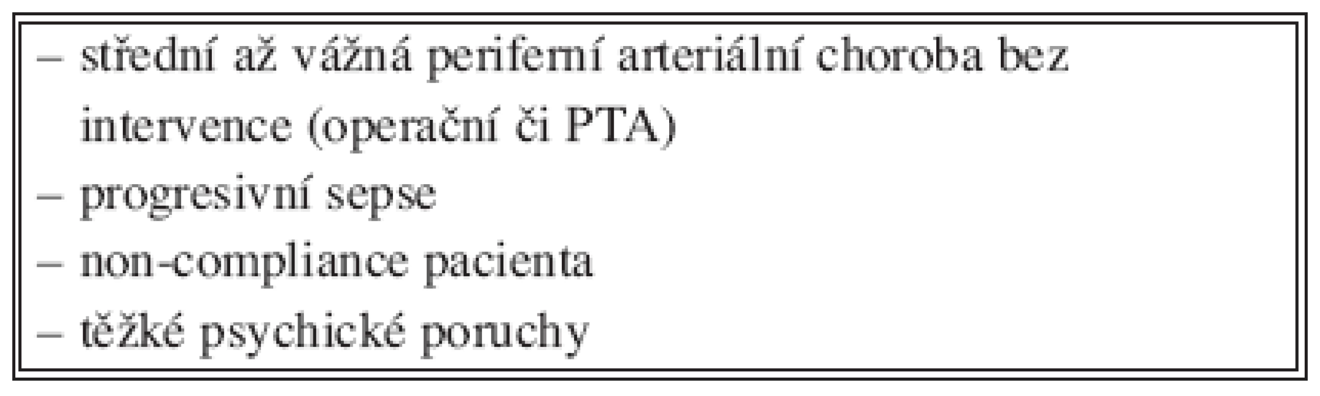 Kontraindikace zevní fixace u syndromu diabetické nohy
Tab. 2. Contraindications of external fixation in the diabetic foot syndrome
