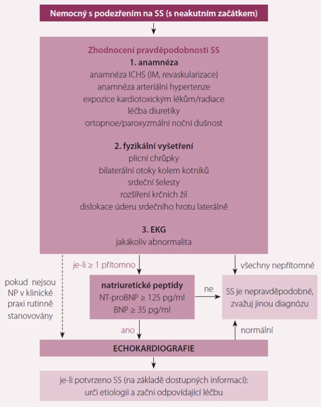 Algoritmus pro diagnostiku srdečního selhání s neakutním začátkem. Upraveno dle [1].