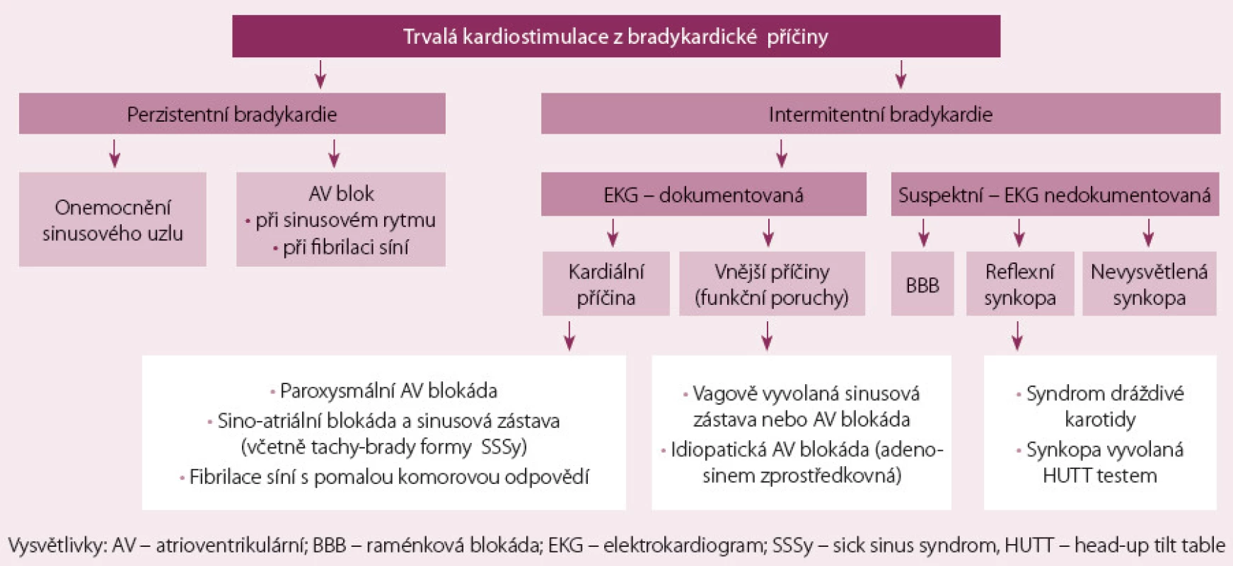 Klasifikace bradyarytmií dle klinických projevů.