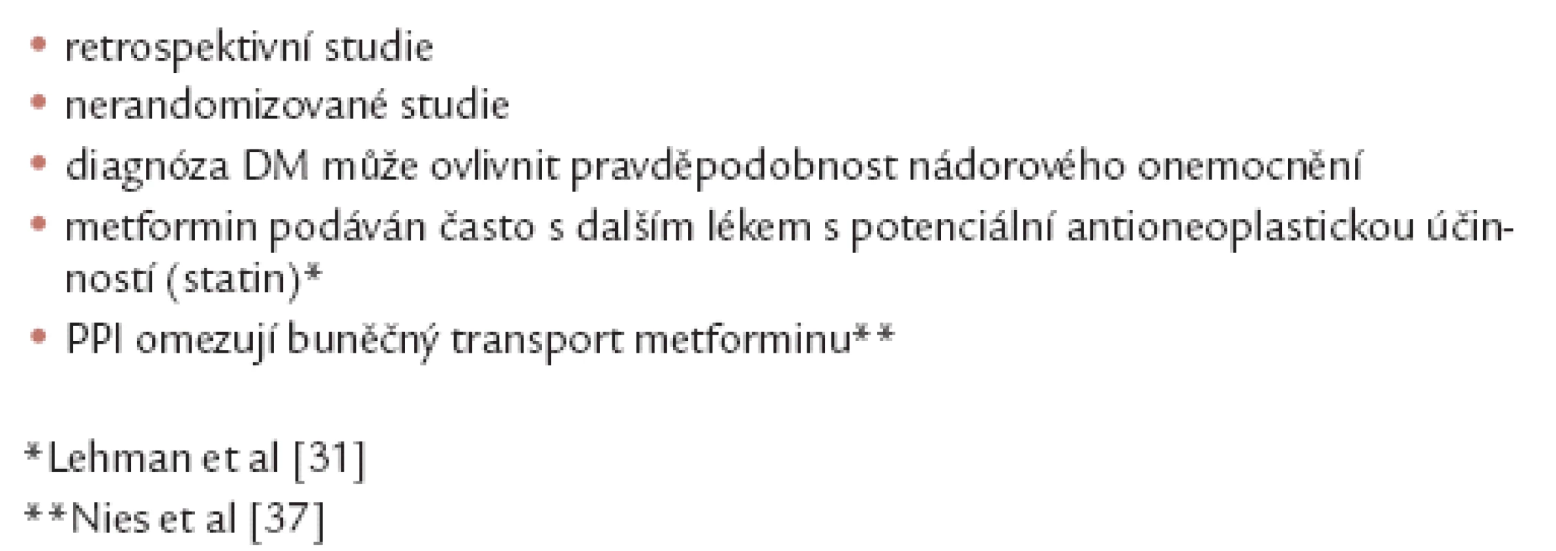 Problémy omezující interpretaci studii provedených s metforminem u nádorových onemocnění.