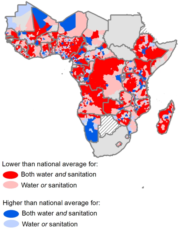 Predicted second administrative areas that differ significantly from national mean coverage.