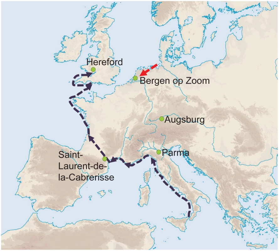 Geographical position of the five archaeological sites investigated.
