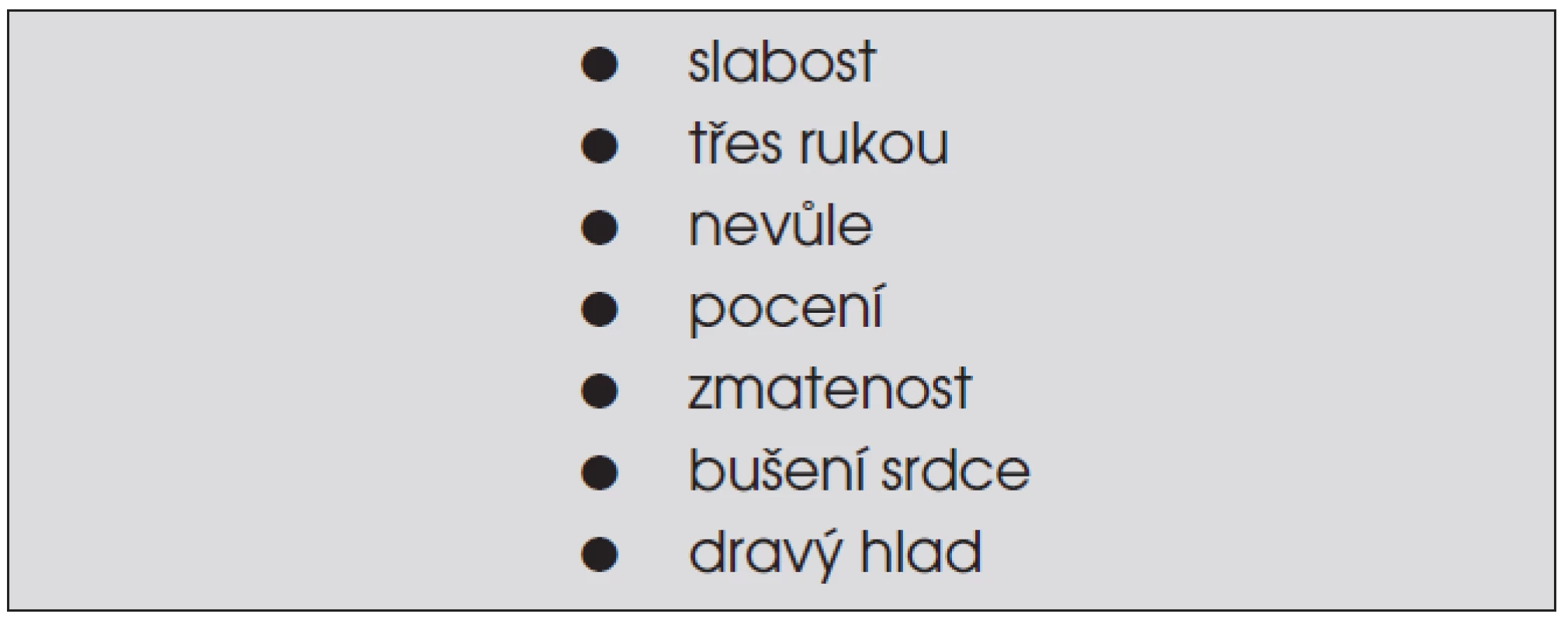 Nejčastější příznaky hypoglykémie, jak je popsali děti a dospívající s diabetem.