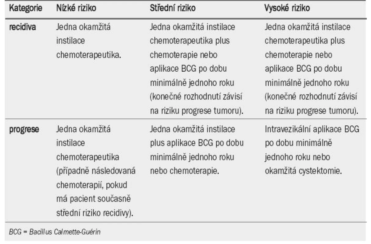 Doporučení pro léčbu pacientů s tumory TaT1 na základě rizika.