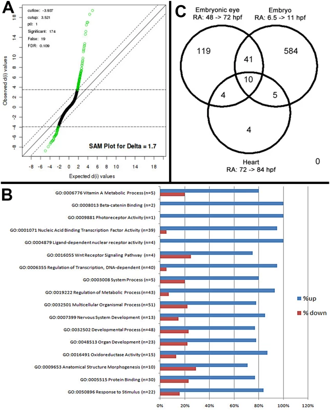 Microarray analysis of eye-specific gene expression in zebrafish embryo eyes after 48–75 hpf exposure to 0.3 μM all-trans RA.