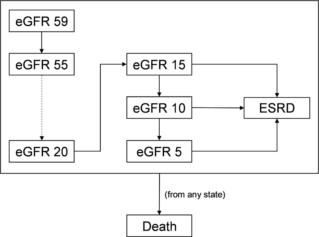Markov model for simulating chronic kidney disease (CKD) progression.
