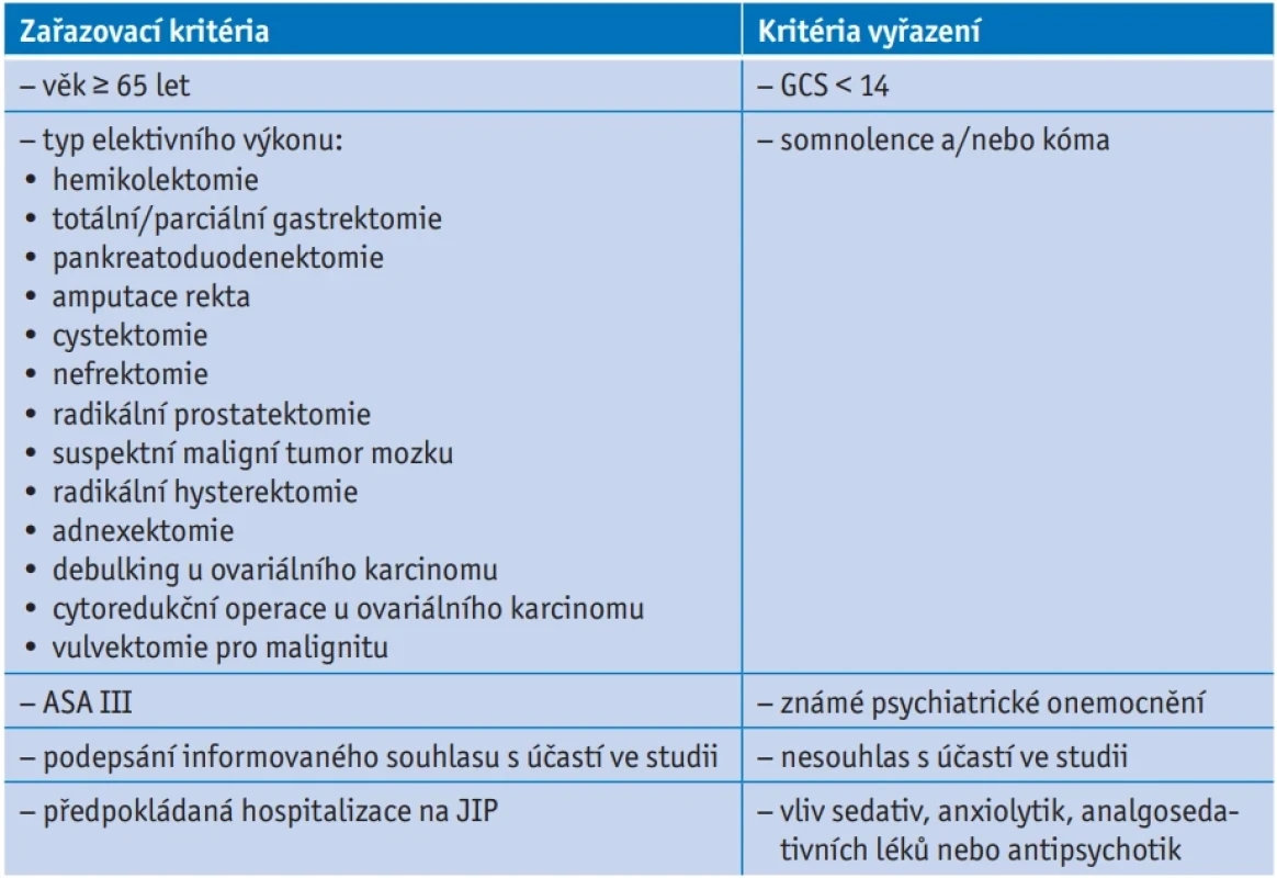 Kritéria zařazení a vyřazení