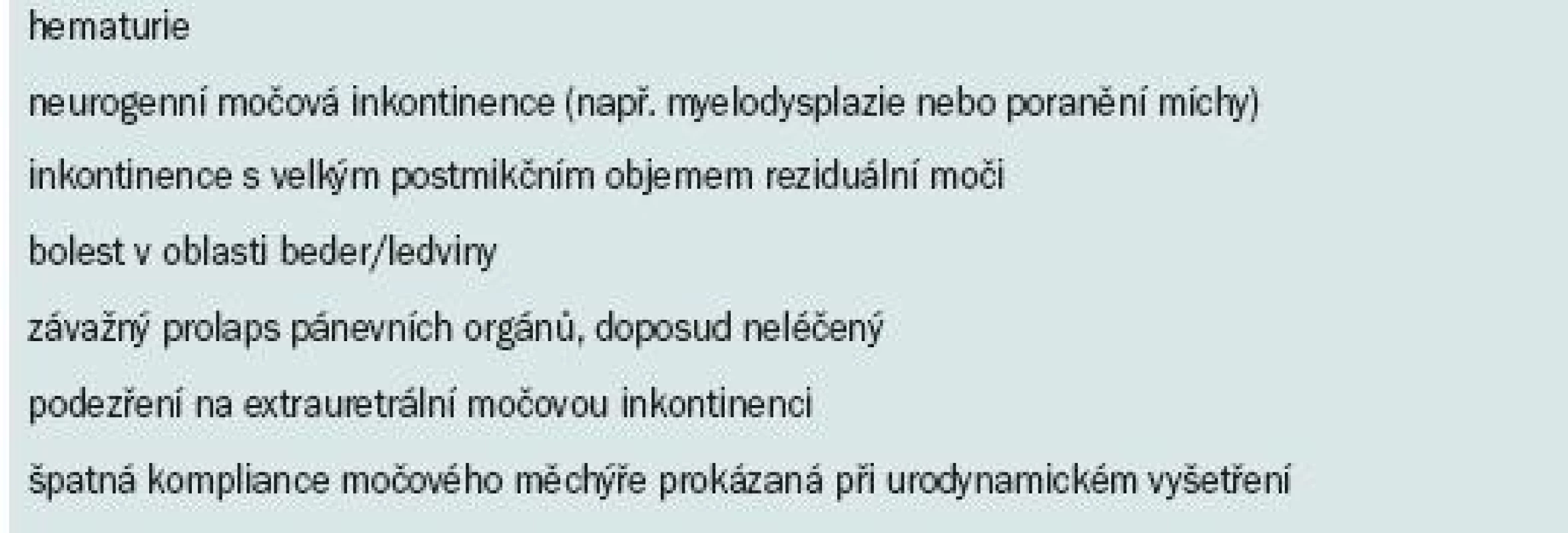 Indikace pro zobrazovací vyšetření horních cest močových.