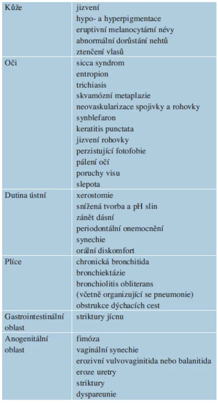 Možné následky prodělaného SJS a TEN [42, 53]