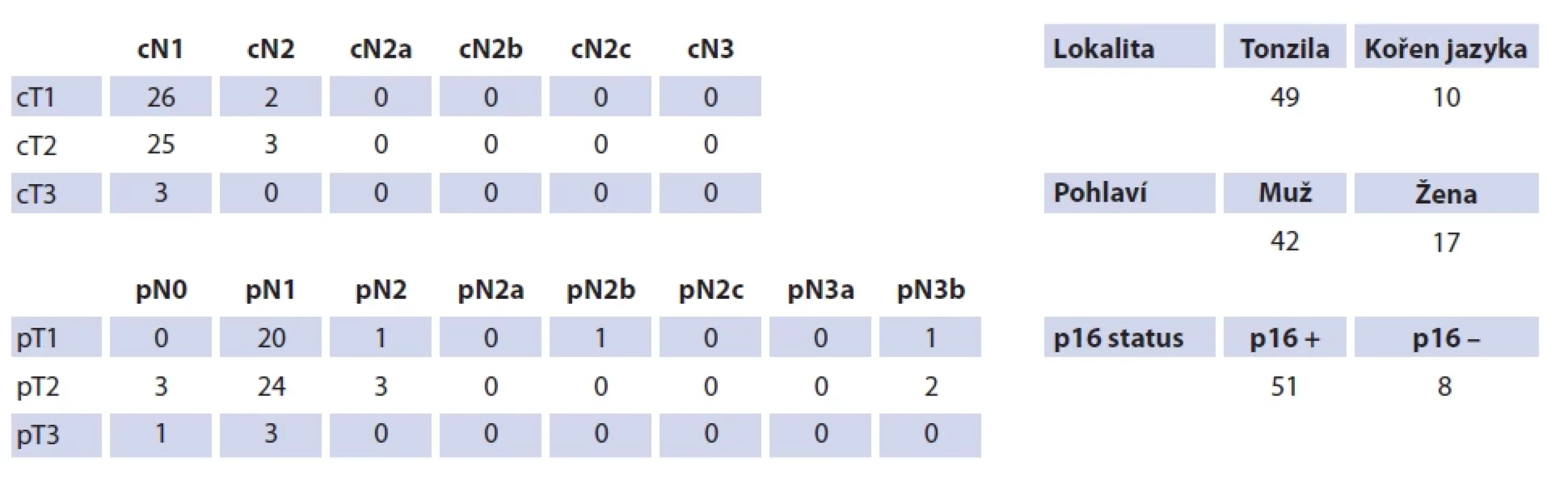 TNM a základní data o pacientech v souboru. Tab. 1. TNM and basic patient data in the cohort.