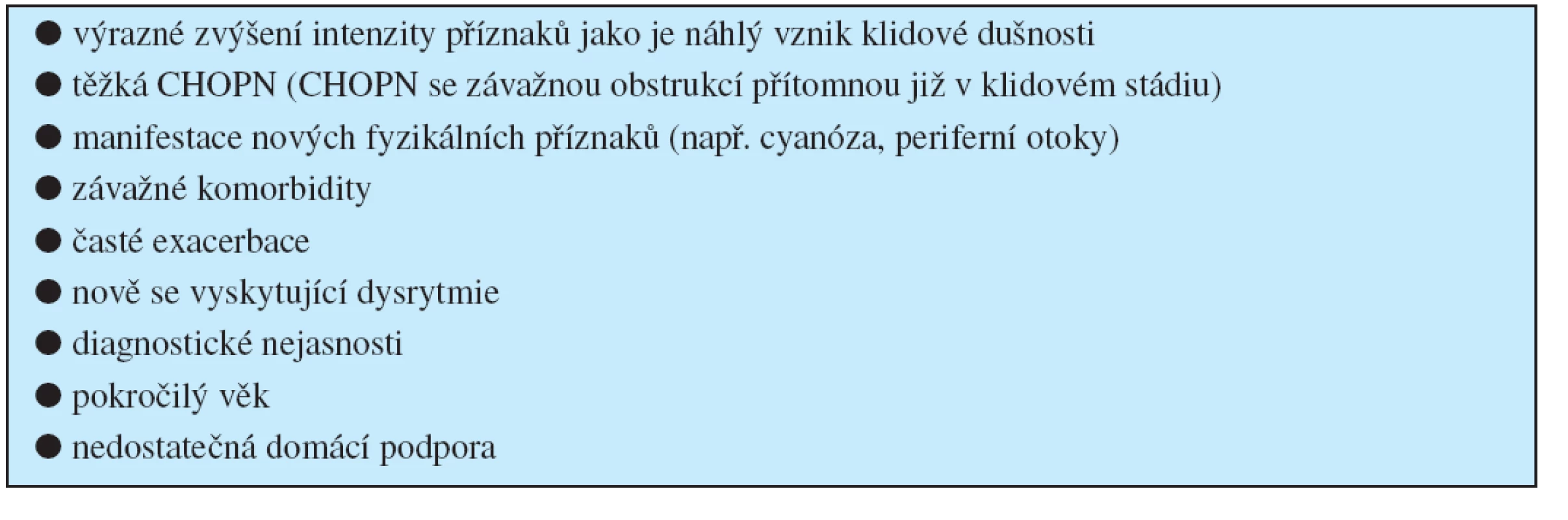 Indikace k vyšetření v odborné ambulanci nebo k hospitalizaci pro exacerbaci CHOPN