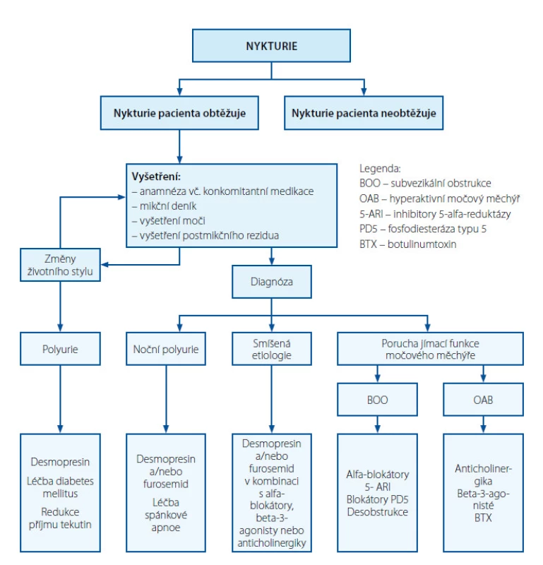 Algoritmus diagnostiky a terapie nykturie v kontextu LUTS (upraveno podle (9))
Fig. 1. Diagnostic and therapeutic algorithm for nocturia in the context of LUTS (adapted from (9))