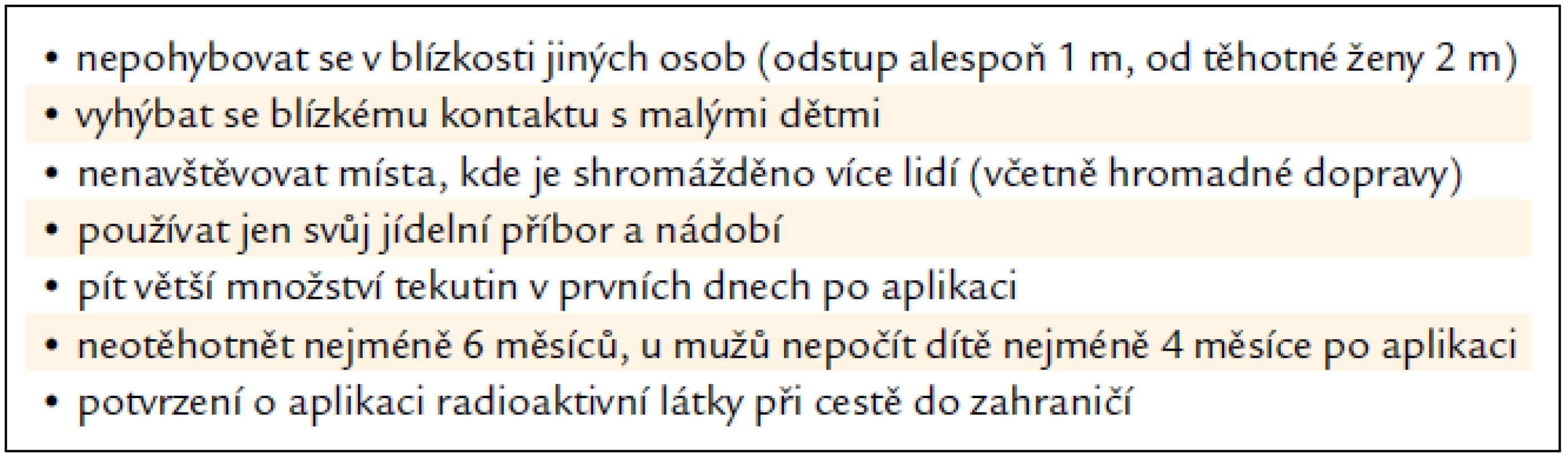 Zásady radiační ochrany, které musí dodržovat pacient po léčbě radiojodem <sup>131</sup>I (v ambulantním režimu po dobu 16 dnů).
