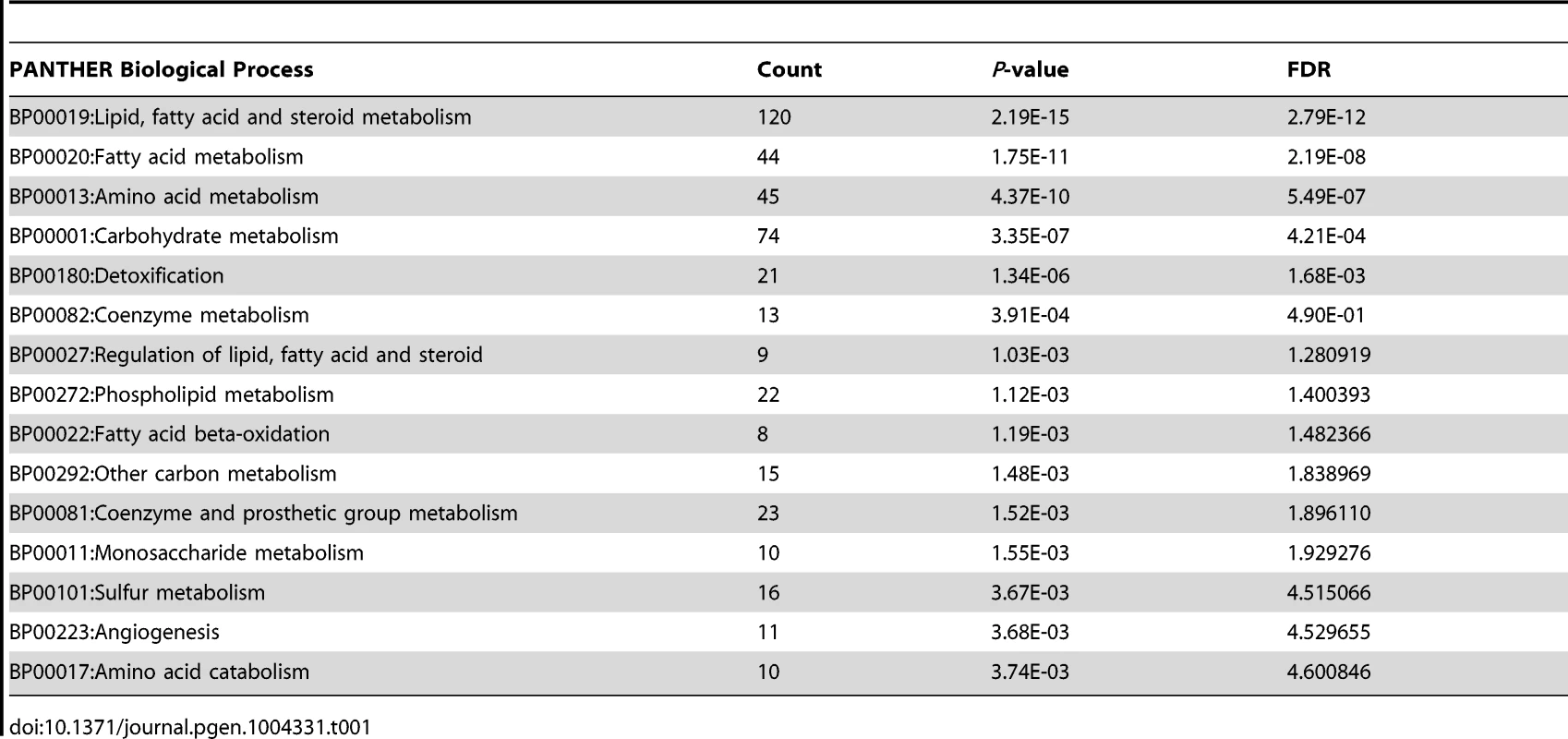 Summary of PANTHER GO analysis for RORγ target genes.
