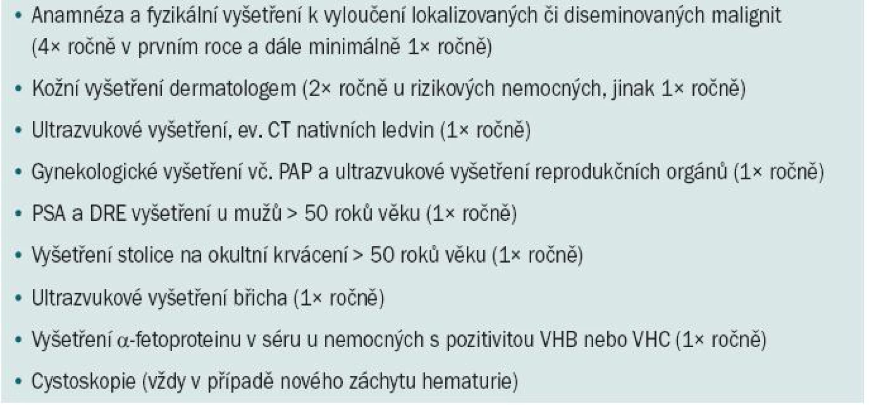 Protokol onkologického screeningu u nemocných po transplantaci.