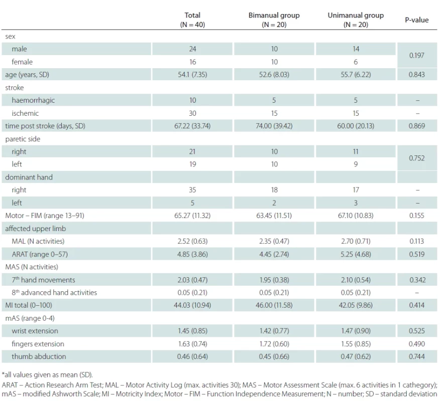 Demographic characteristics and functional status of both groups.
