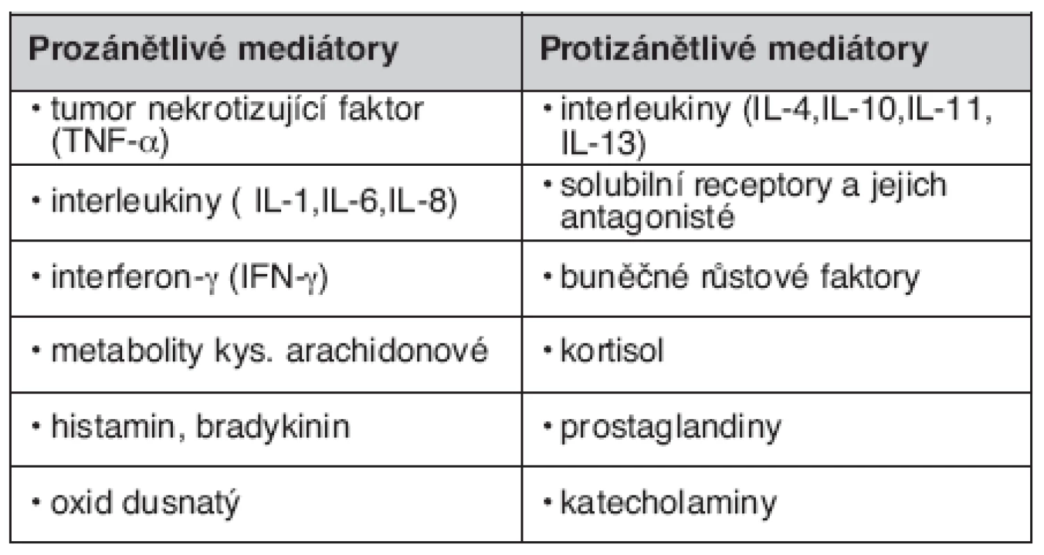Přehled pro- a protizánětlivých mediátorů