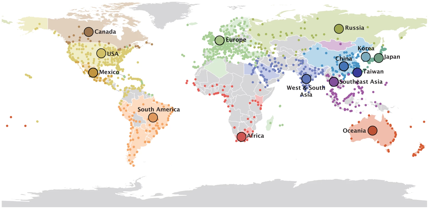 14 global air communities identified through a modularity maximization analyses of air transportation data.