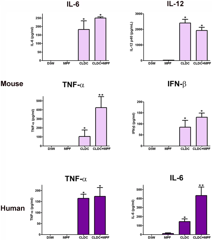 CLDC+MPF induced production of pro-inflammatory cytokines in macrophages.