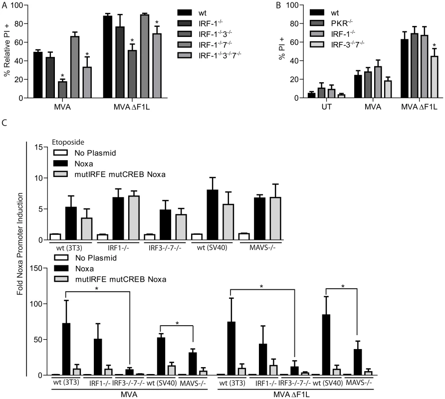 A, B, MVA induced apoptosis requires IRF-3 but not IRF-1, -7 or PKR.