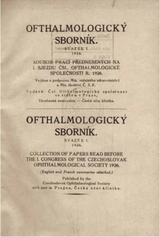 Obálka I. svazku Oftalmologického sborníku z roku 1926