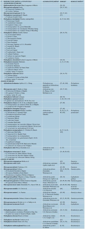 Přehled doporučených a alternativních jmen pro druhy dermatofytů známých z lidského klinického materiálu