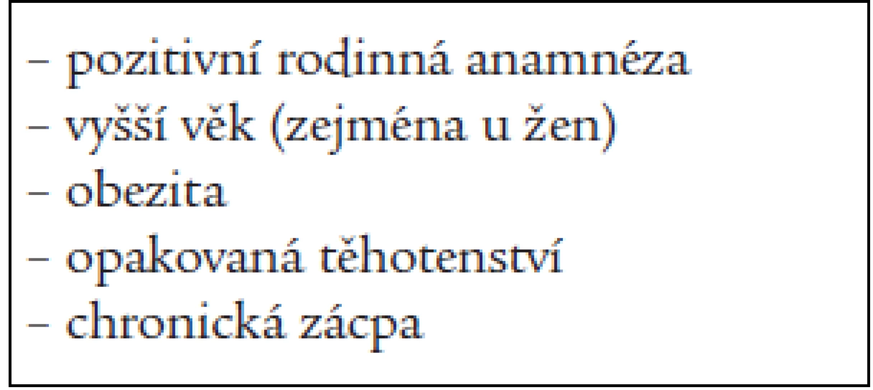 Nejčastěji uváděné rizikové faktory vzniku chronické žilní nedostatečnosti dle [3,4,5].