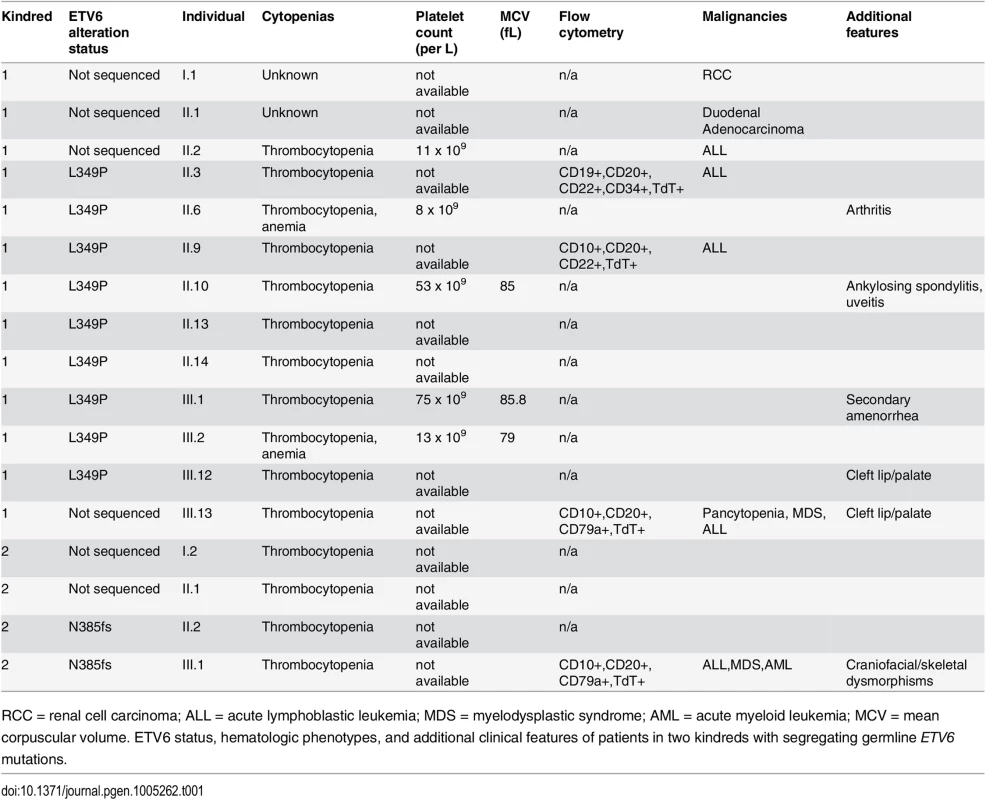 Clinical features of individuals in the study kindreds.