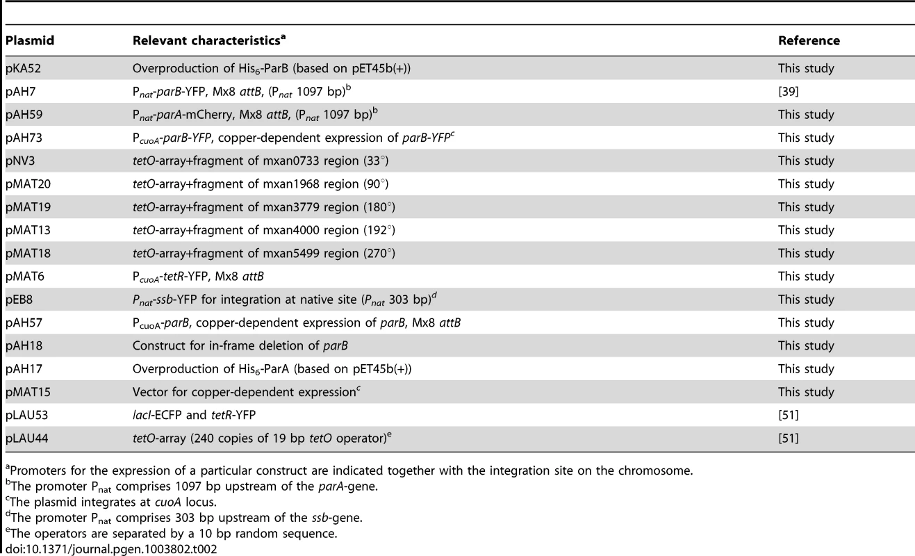 Plasmids used in this work.