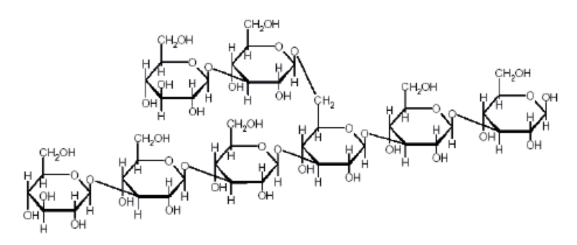 Struktura 1-->3,1-->6-β-glukanu (upraveno dle citace (32))