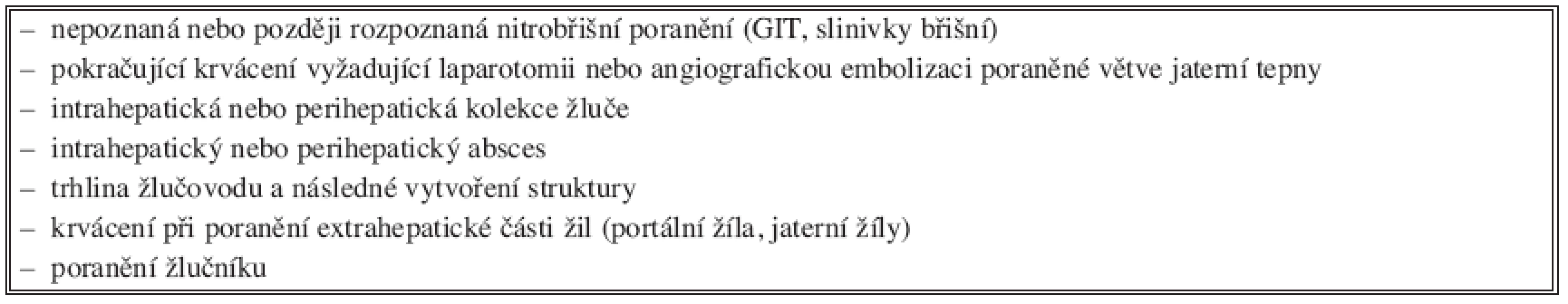 Komplikace neoperační léčby u tupého poranění jater
Tab. 11. Complications of conservative management in blunt liver injuries