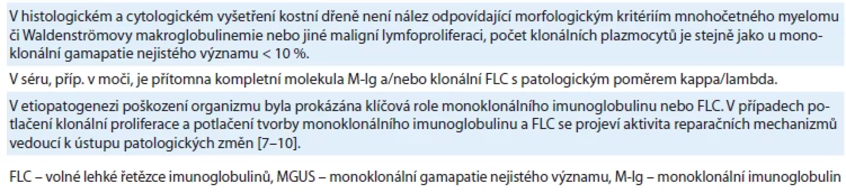 Defi nice monoklonální gamapatie klinického významu [7,8,10].