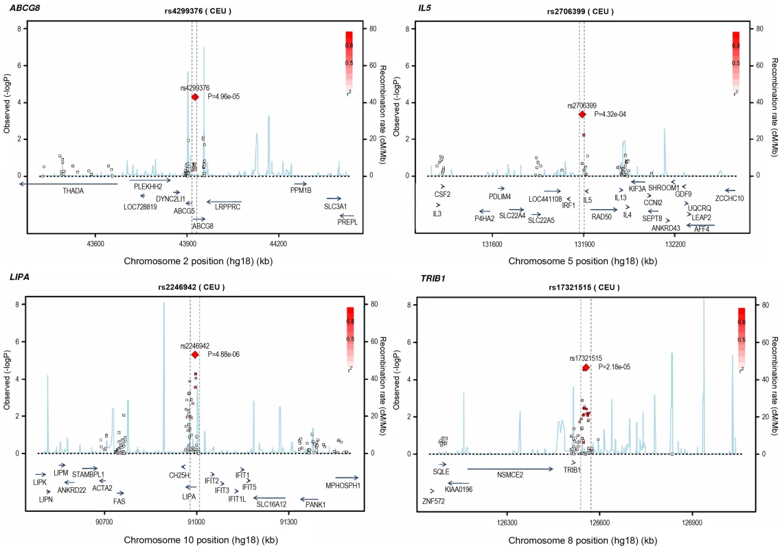 Regional association plots for novel loci identified.