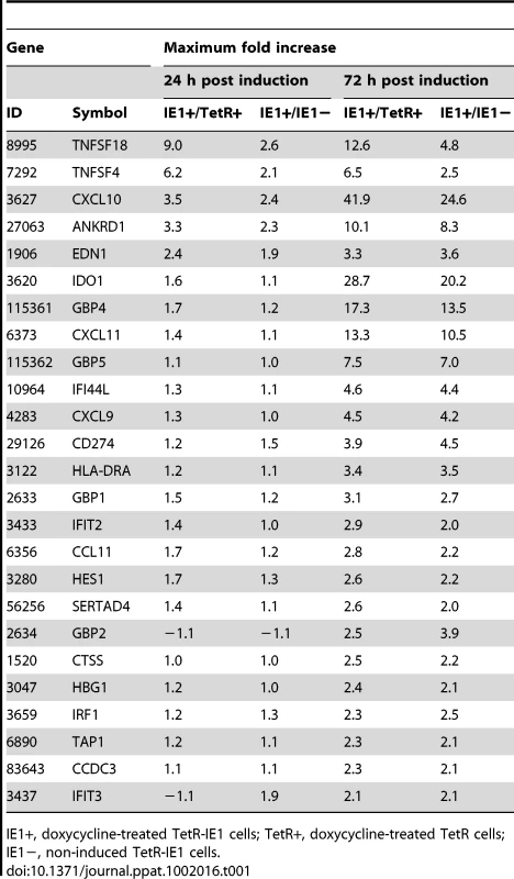 Human genes with increased mRNA levels after IE1 induction.