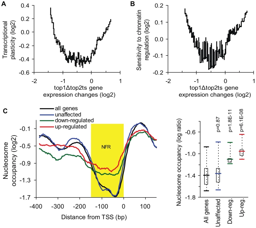 Genes de-regulated in <i>top1Δtop2ts</i> have high transcriptional plasticity and are chromatin-regulated.
