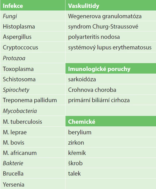 Shrnutí některých příčin granulomatózních zánětů (upraveno dle James DG 2000) [2]
Tab. 1: Overview of some causes of granulomatous inflammation (adapted from James DG 2000) [2]