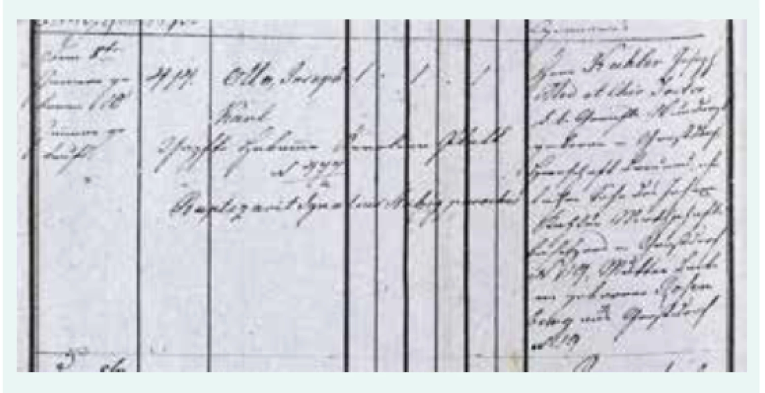 Zápis Ottova narození a křtu (1849) – levá
strana