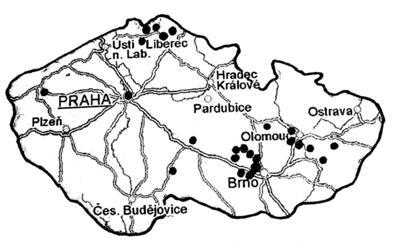 Lokality vyšetření.
Fig. 1. Localities of examination.