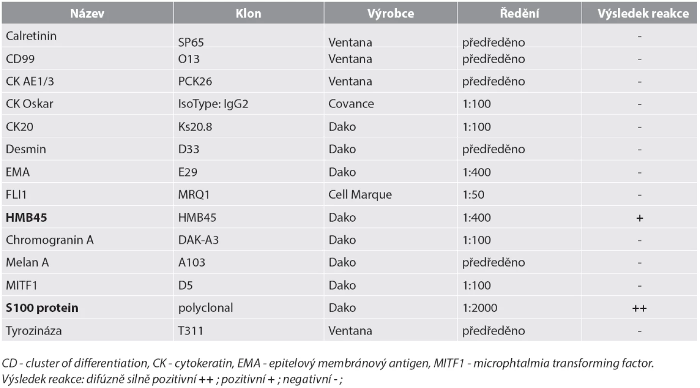 Seznam použitých protilátek – výsledky.