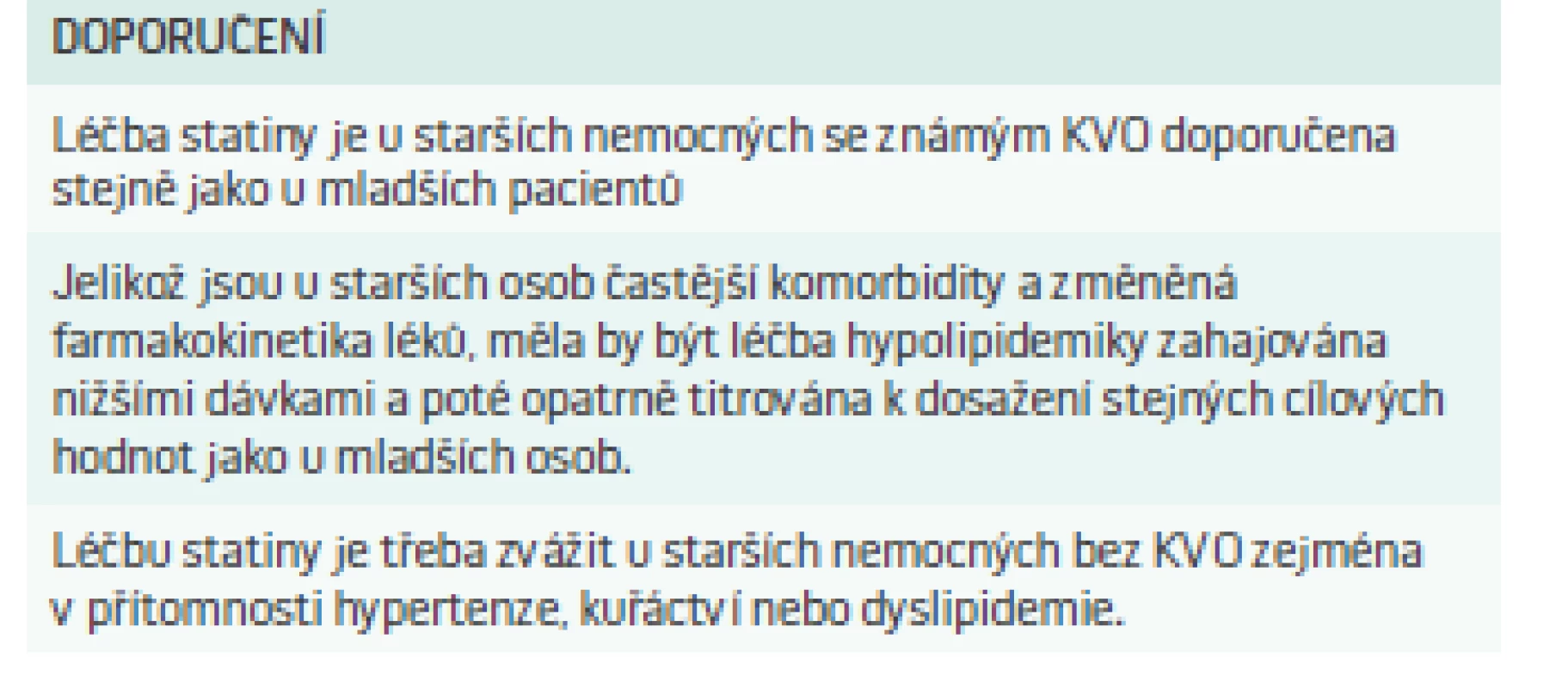 Doporučení pro léčbu dyslipidemií u starších osob