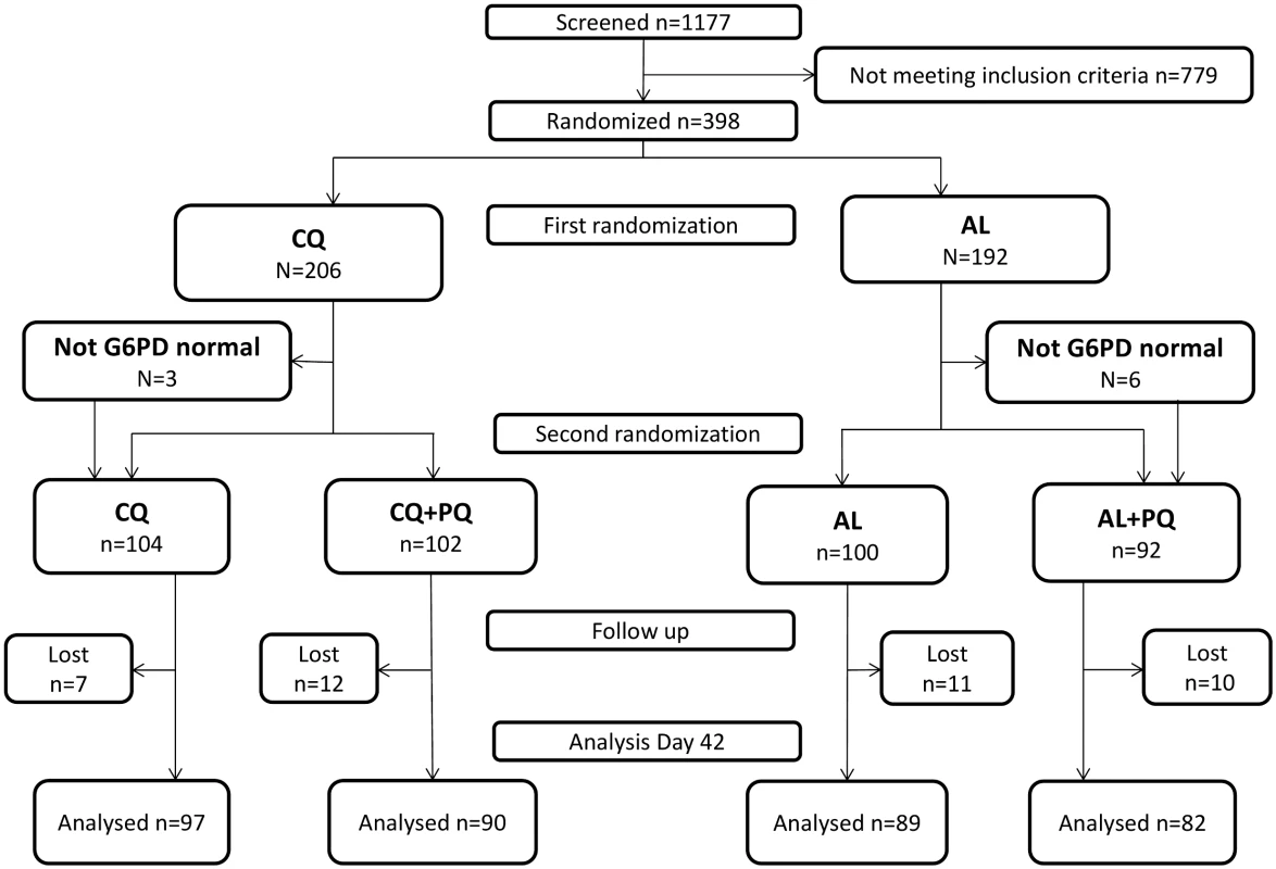 CONSORT flowchart of patient allocation for the day 42 outcome.