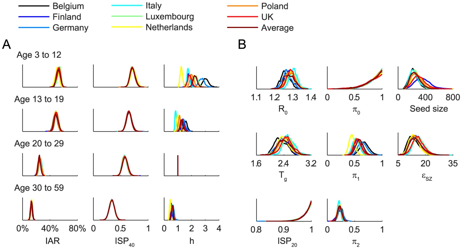 Posterior distributions of parameter estimates.