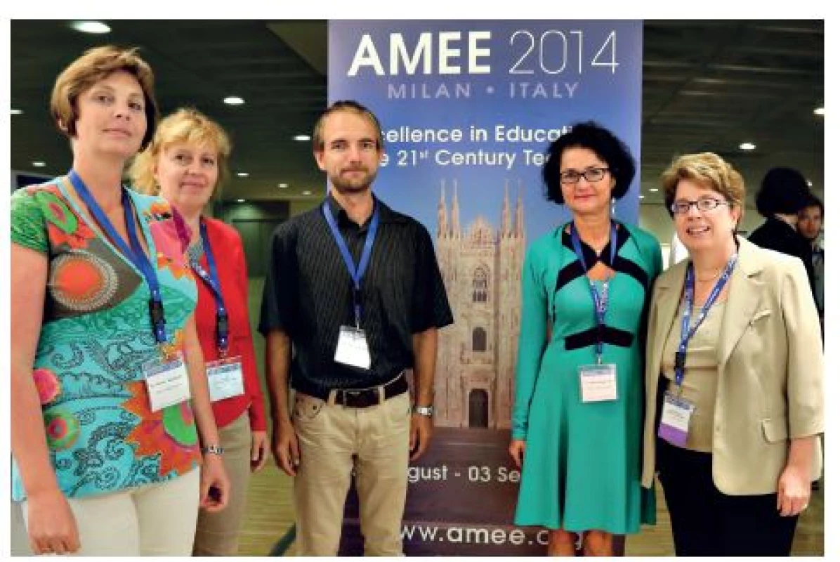 Na fotografii zleva – RNDr. Marie Karlíková, PhD., doc. MUDr. Dana Müllerová, PhD., MUDr. Daniel Rajdl, PhD., doc. RNDr. Judita Kinkorová, CSc. (všichni z LF UK Plzeň), prof. Maria Rosa Fenoll-Brunet, MD, PhD. (Universitat Rovira i Virgili, Tarragona, Španělsko)