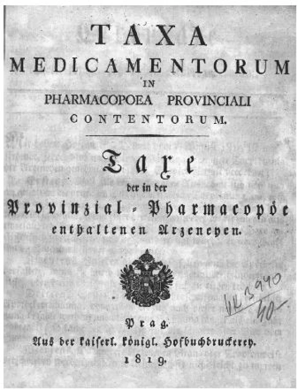 Titulní stránka sazby z roku 1819