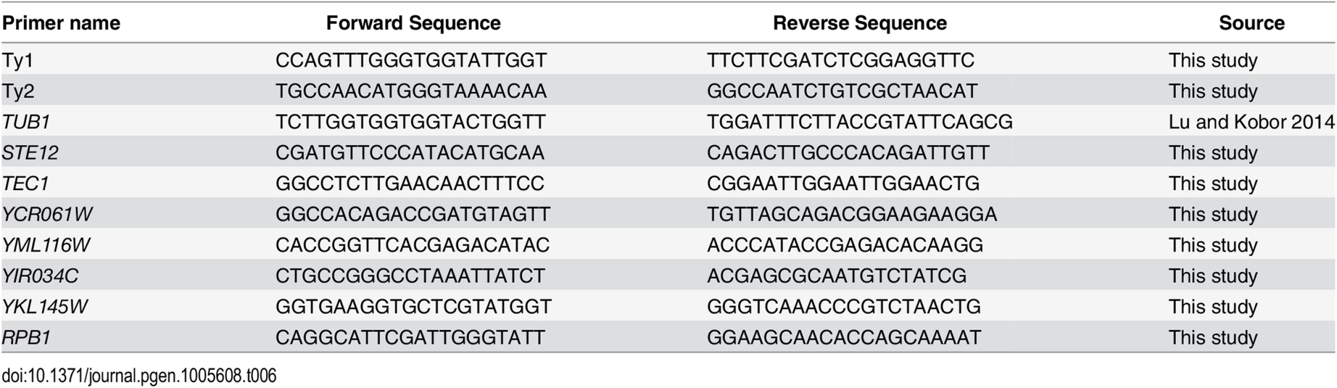 Primers used in this study.