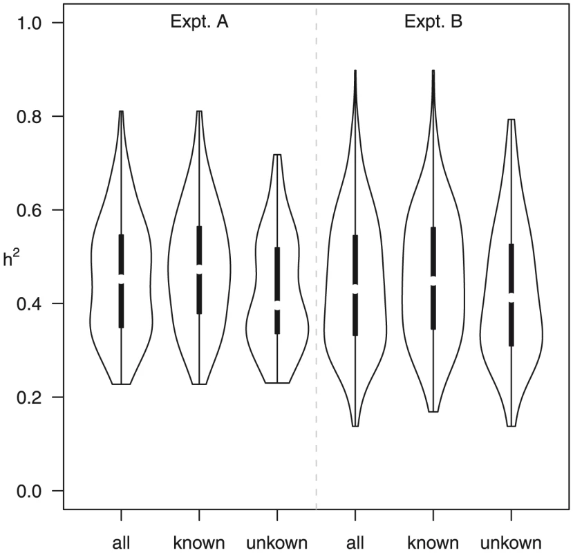 Distributions of broad-sense heritability, H<sup>2</sup>.