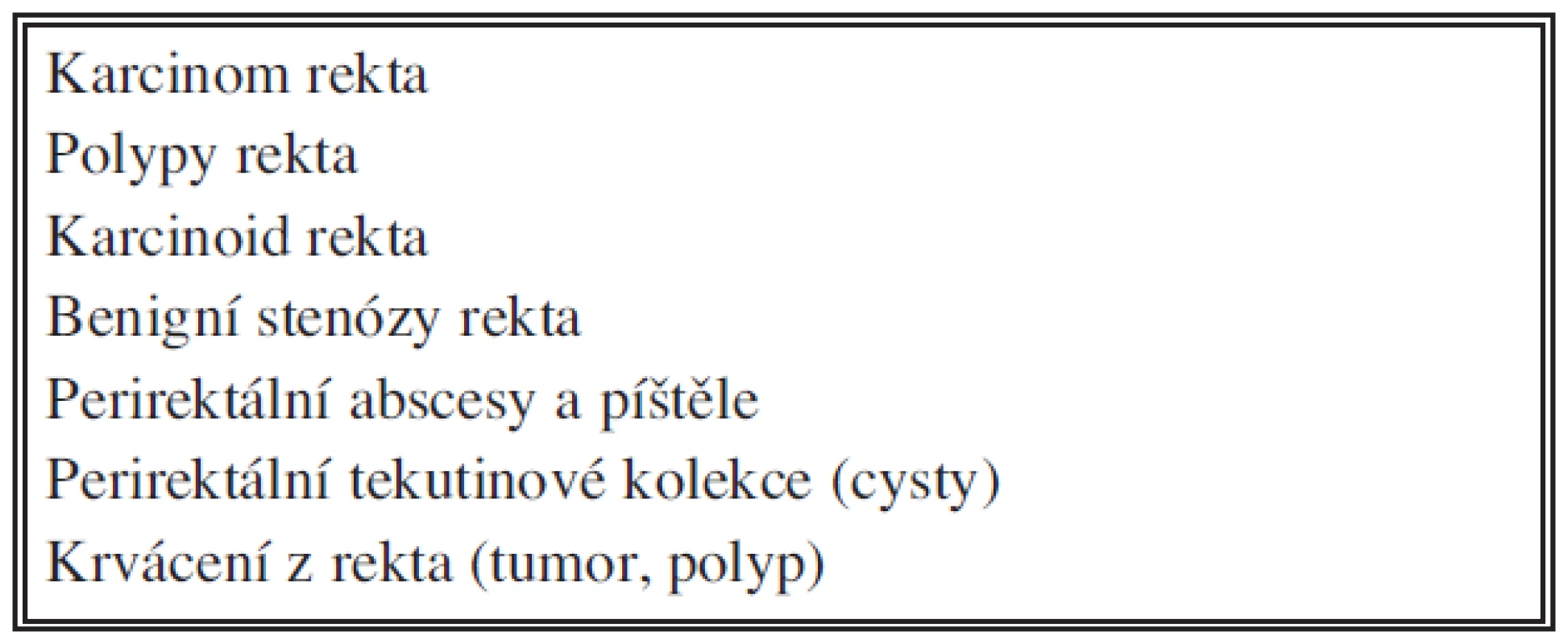Indikace k TEM
Tab. 2. Indications for TEM