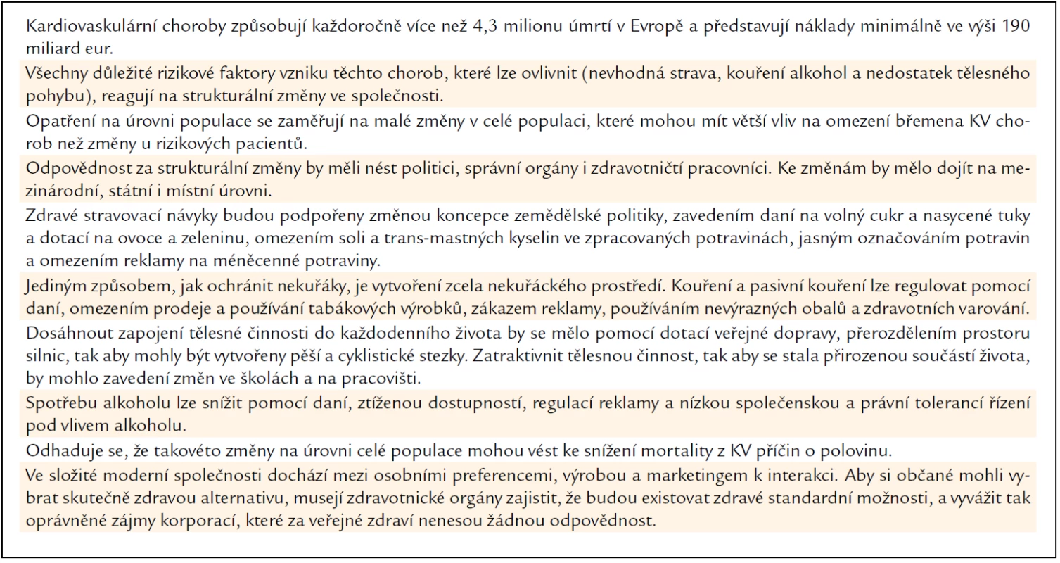 Změny zaměřené na prevenci vzniku KV chorob na úrovni populace: hlavní závěry a doporučení.