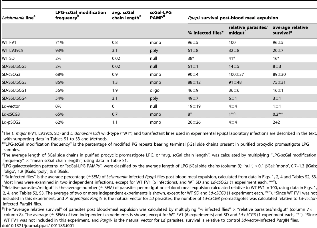 Effect of LPG galactosylation pattern on <i>Leishmania</i> survival in “selective” <i>Phlebotomus papatasi PpapJ</i> sand flies.
